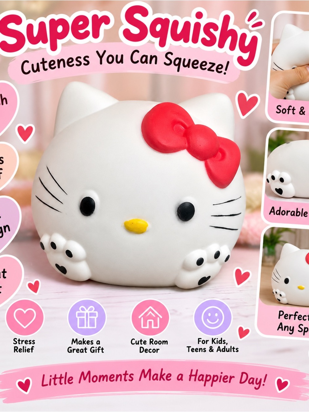 Jumbo Squishy Toy - White with Red Bow